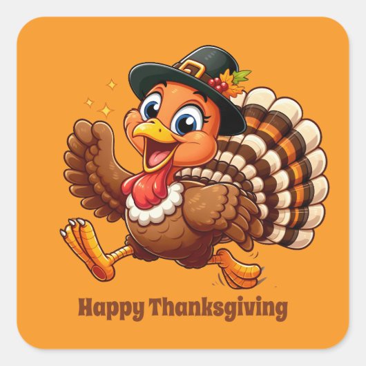 Schattigee Thanksgiving Turkije aanpasbaar Vierkante Sticker (Voorkant)