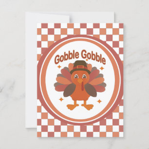 Schattigee Thanksgiving Turkije Cartoon - "Gobble  Briefkaart