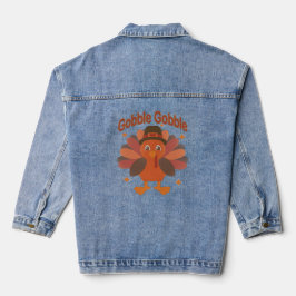 Schattigee Thanksgiving Turkije Cartoon - "Gobble  Denim Jacket