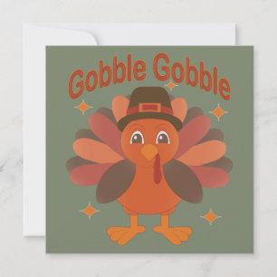 Schattigee Thanksgiving Turkije Cartoon - "Gobble  Kaart