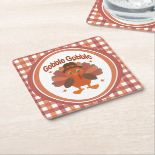 Schattigee Thanksgiving Turkije Cartoon - "Gobble  Kartonnen Onderzetters