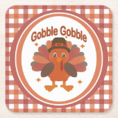 Schattigee Thanksgiving Turkije Cartoon - "Gobble  Kartonnen Onderzetters (Voorkant)