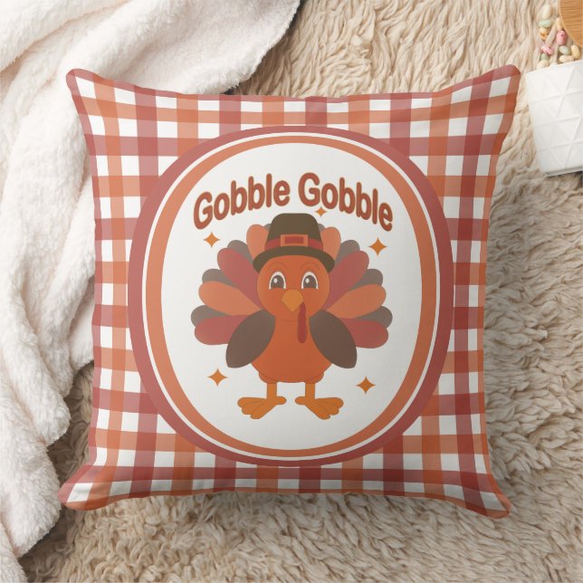 Schattigee Thanksgiving Turkije Cartoon - "Gobble  Kussen (Deken)