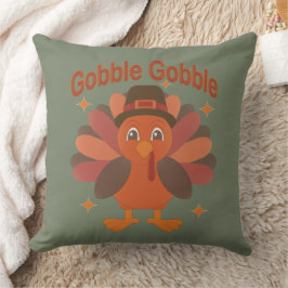Schattigee Thanksgiving Turkije Cartoon - "Gobble  Kussen
