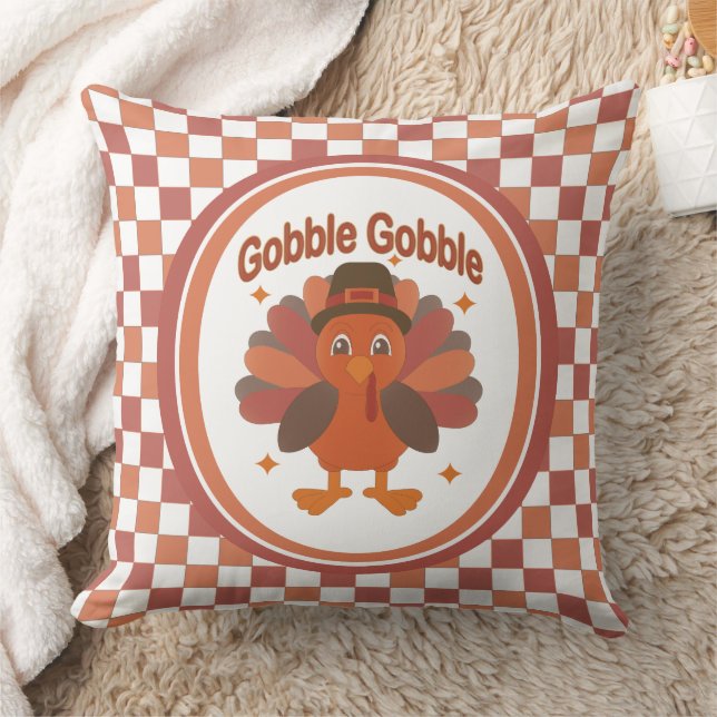 Schattigee Thanksgiving Turkije Cartoon - "Gobble  Kussen (Deken)