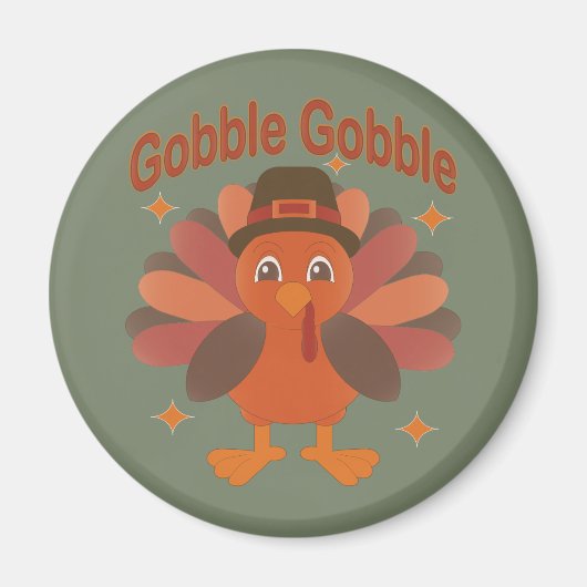 Schattigee Thanksgiving Turkije Cartoon - "Gobble  Magneet (Voorkant)