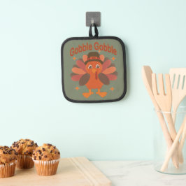 Schattigee Thanksgiving Turkije Cartoon - "Gobble  Pannenlap