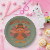 Schattigee Thanksgiving Turkije Cartoon - "Gobble  Papieren Bordje (Feest)