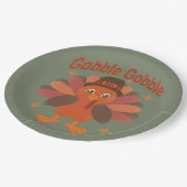 Schattigee Thanksgiving Turkije Cartoon - "Gobble  Papieren Bordje (Gekanteld)