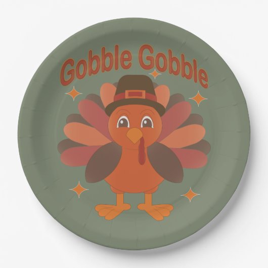 Schattigee Thanksgiving Turkije Cartoon - "Gobble  Papieren Bordje (Voorkant)