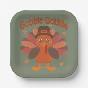Schattigee Thanksgiving Turkije Cartoon - "Gobble Papieren Bordje