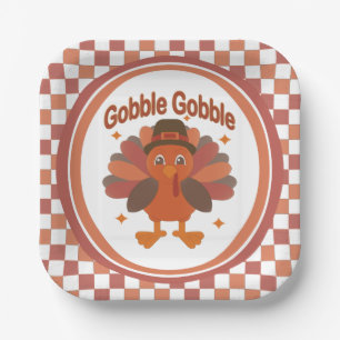 Schattigee Thanksgiving Turkije Cartoon - "Gobble Papieren Bordje