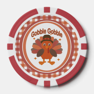 Schattigee Thanksgiving Turkije Cartoon - "Gobble Poker Chips