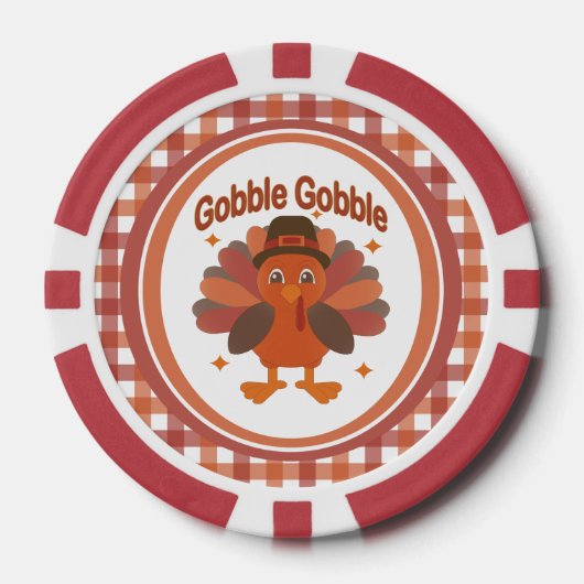 Schattigee Thanksgiving Turkije Cartoon - "Gobble Poker Chips (Voorkant)