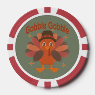Schattigee Thanksgiving Turkije Cartoon - "Gobble Poker Chips