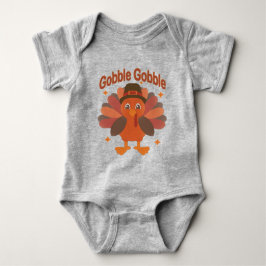 Schattigee Thanksgiving Turkije Cartoon - "Gobble  Romper