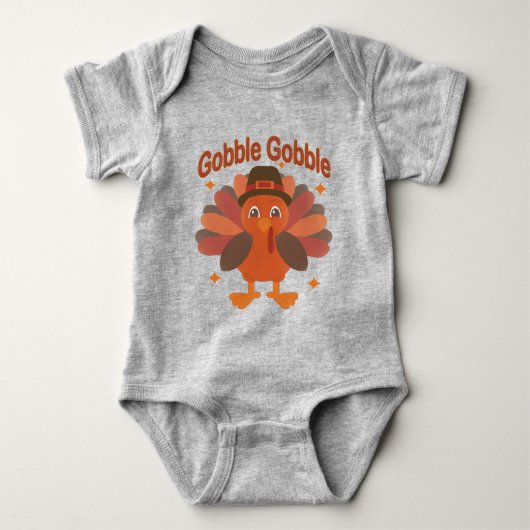 Schattigee Thanksgiving Turkije Cartoon - "Gobble Romper (Voorkant)