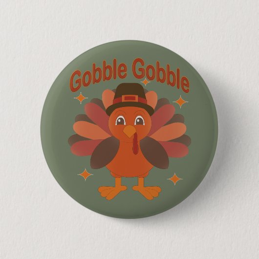 Schattigee Thanksgiving Turkije Cartoon - "Gobble  Ronde Button 5,7 Cm (Voorkant)
