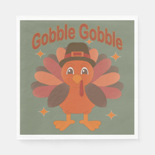 Schattigee Thanksgiving Turkije Cartoon - "Gobble  Servet