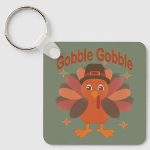 Schattigee Thanksgiving Turkije Cartoon - "Gobble Sleutelhanger