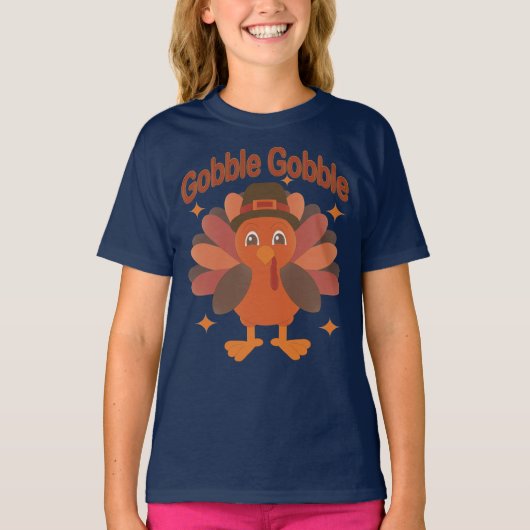 Schattigee Thanksgiving Turkije Cartoon - "Gobble  T-shirt (Voorkant)