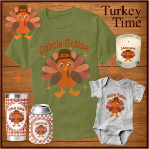 Schattigee Thanksgiving Turkije Cartoon - "Gobble T-shirt