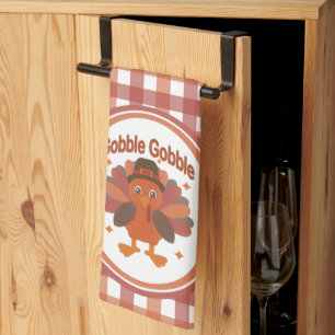 Schattigee Thanksgiving Turkije Cartoon - "Gobble Theedoek