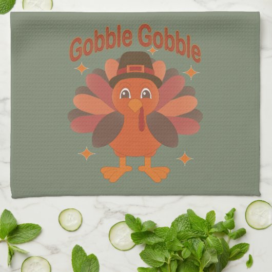 Schattigee Thanksgiving Turkije Cartoon - "Gobble Theedoek (Gevouwen)