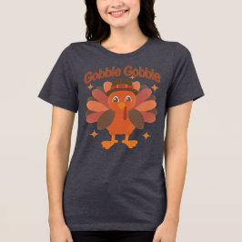 Schattigee Thanksgiving Turkije Cartoon - "Gobble  Tri-Blend Shirt
