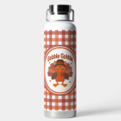 Schattigee Thanksgiving Turkije Cartoon - "Gobble  Waterfles (Achterkant)