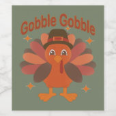 Schattigee Thanksgiving Turkije Cartoon - "Gobble  Wijn Etiket (Enkel label)