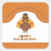 Schattigee Thanksgiving Turkije Oranje restjes ver Vierkante Sticker (Voorkant)