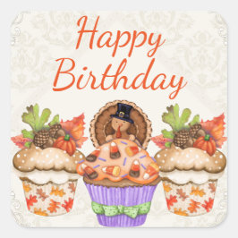 Schattigee Thanksgiving Vakantie Cupcakes Happy Bi Vierkante Sticker