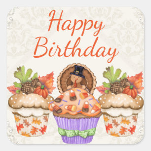 Schattigee Thanksgiving Vakantie Cupcakes Happy Bi Vierkante Sticker