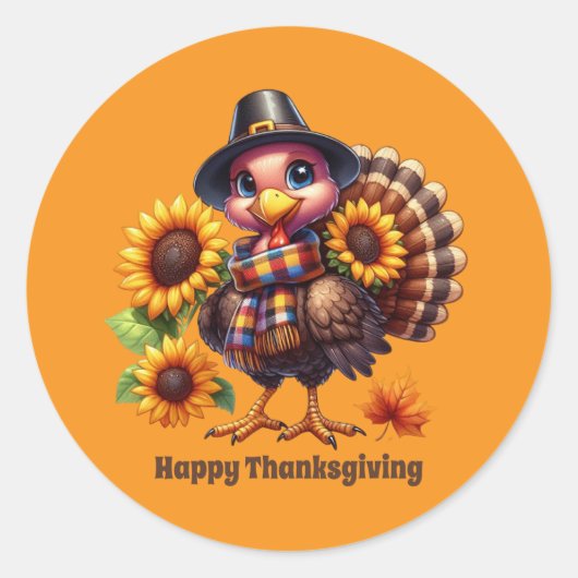 Schattigee Thanksgiving Vakantie Turkije aanpasbaa Ronde Sticker (Voorkant)