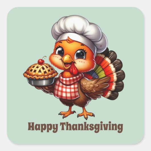 Schattigee Thanksgiving Vakantie Turkije aanpasbaa Vierkante Sticker (Voorkant)