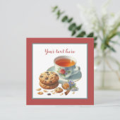Schattigee thee en koekjes feest kaart (Staand voorkant)