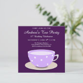 Schattigee  theekop | Paarse verjaardag Tea Party Kaart (Staand voorkant)
