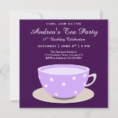 Schattigee  theekop | Paarse verjaardag Tea Party Kaart (Voorkant)