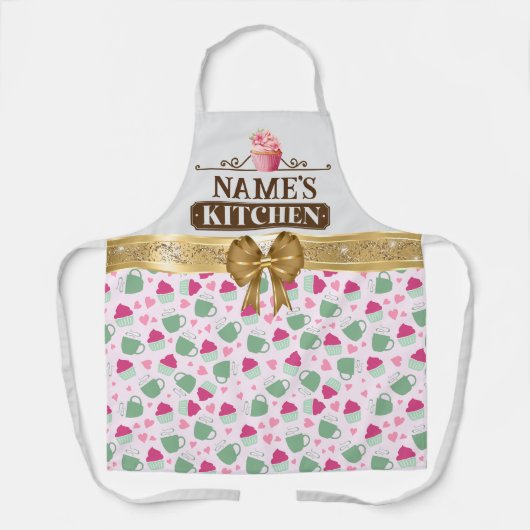 Schattigee theekopje en cupcake in een Pattern Sc Schort (Voorkant)