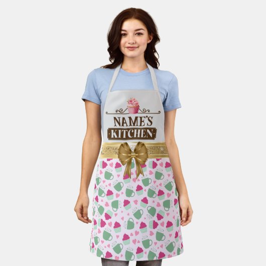 Schattigee theekopje en cupcake in een Pattern Sc Schort (Gedragen)