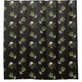 Schattigee theekopje Plant Patroon Zwart Douchegor Douchegordijn