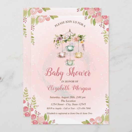 Schattigee Theepot Spring Flowers Baby shower Kaart (Voorkant / Achterkant)