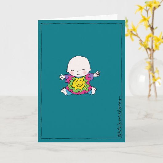 Schattigee Tie Dye Peace Baby "Hippie Birthday" Kaart (Gele Bloem)