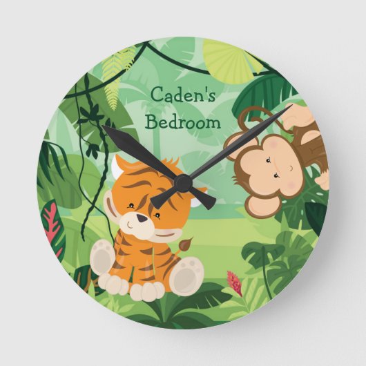 Schattigee Tiger Custom Safari Dier Kinder Kamer Ronde Klok (Voorkant)