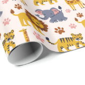 Schattigee Tiger Lion Olifant Giraffe Paw Print Cadeaupapier (Rol Hoek)
