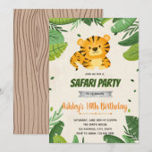 Schattigee Tiger verjaardagsfeestuitnodiging Kaart (Voorkant / Achterkant)