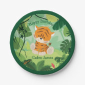 Schattigee Tijger Custom Kinder Safari Verjaardags Papieren Bordje (Voorkant)
