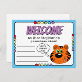 Schattigee tijger en regenboog kleuterschool welko briefkaart (Voorkant / Achterkant)