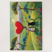 Schattigee tijger en zwart kitten liefde puzzel legpuzzel (Verticaal)